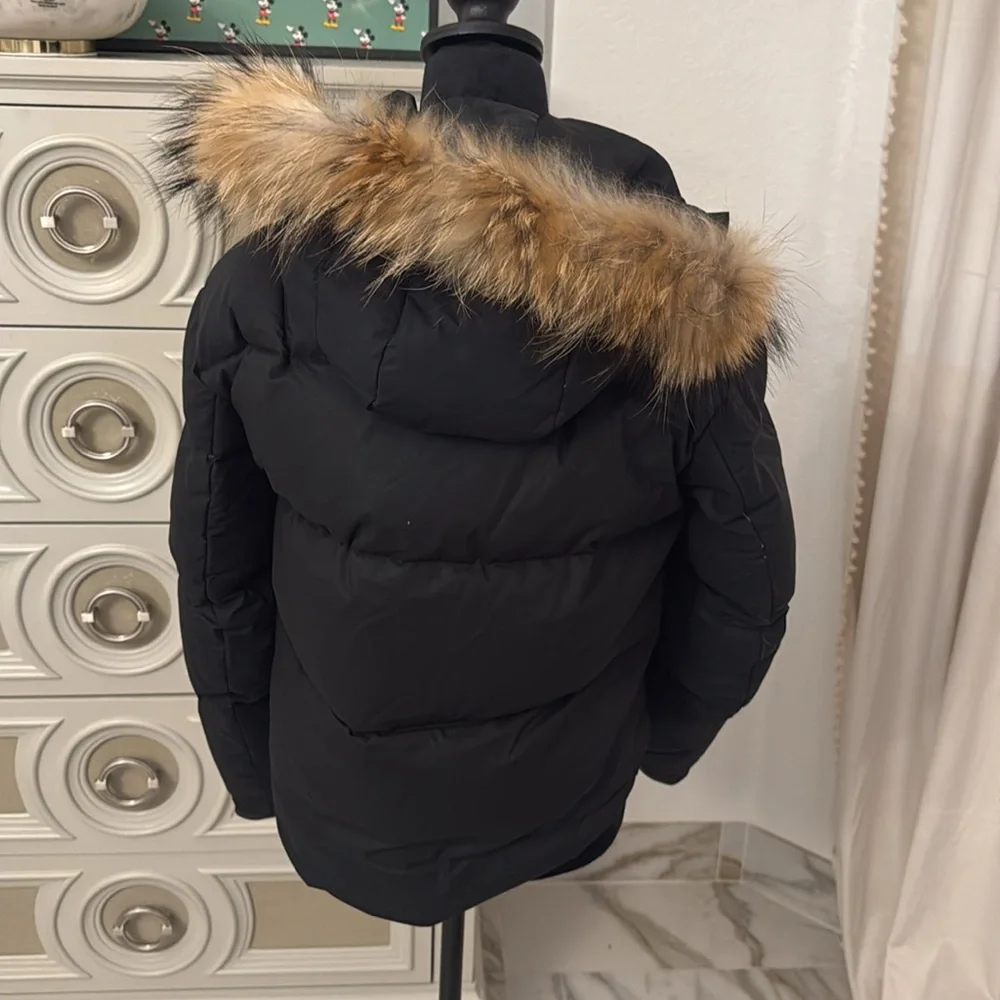 Sandro puffer with real raccoon fur